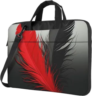 Laptop Sleeve Bag Shockproof Notebook Case Red and Black Feather Computer Carrying Case with Shoulder Strap 15.6 inch