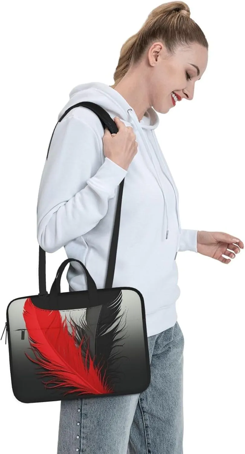 Laptop Sleeve Bag Shockproof Notebook Case Red and Black Feather Computer Carrying Case with Shoulder Strap 15.6 inch