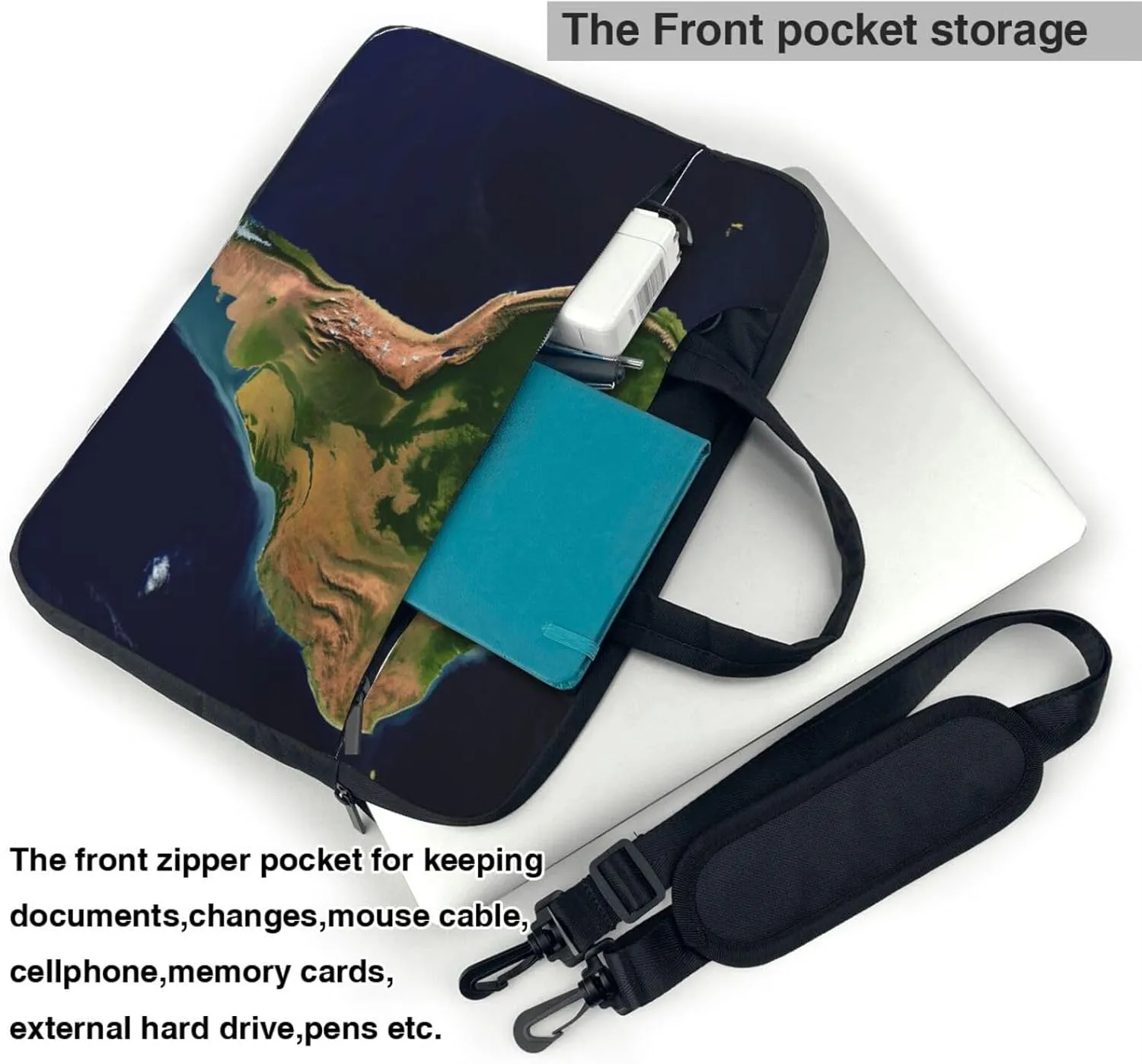 Laptop Sleeve Bag Shockproof Notebook Case South America Satellite Image Computer Carrying Case with Shoulder Strap 15.6 inch