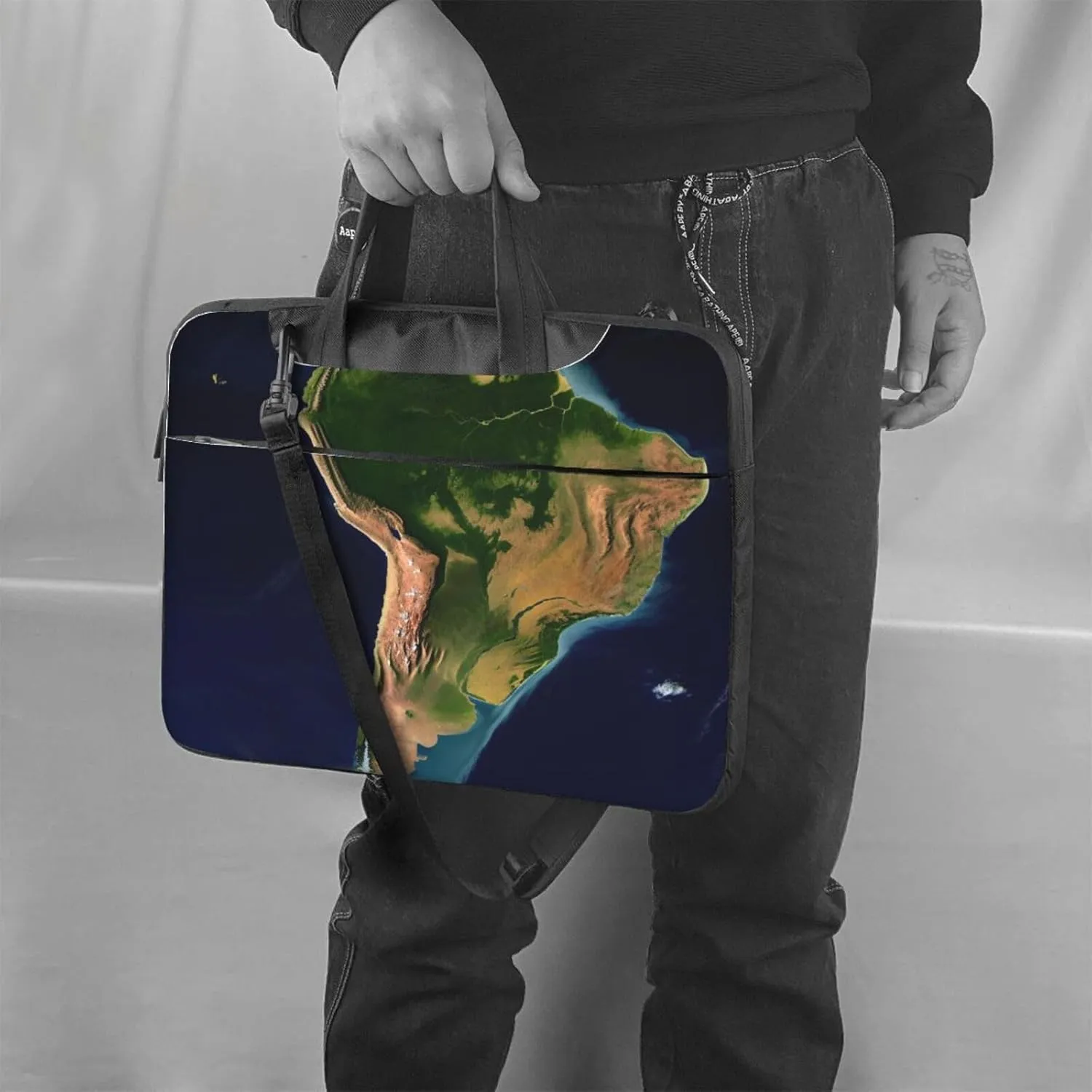 Laptop Sleeve Bag Shockproof Notebook Case South America Satellite Image Computer Carrying Case with Shoulder Strap 15.6 inch