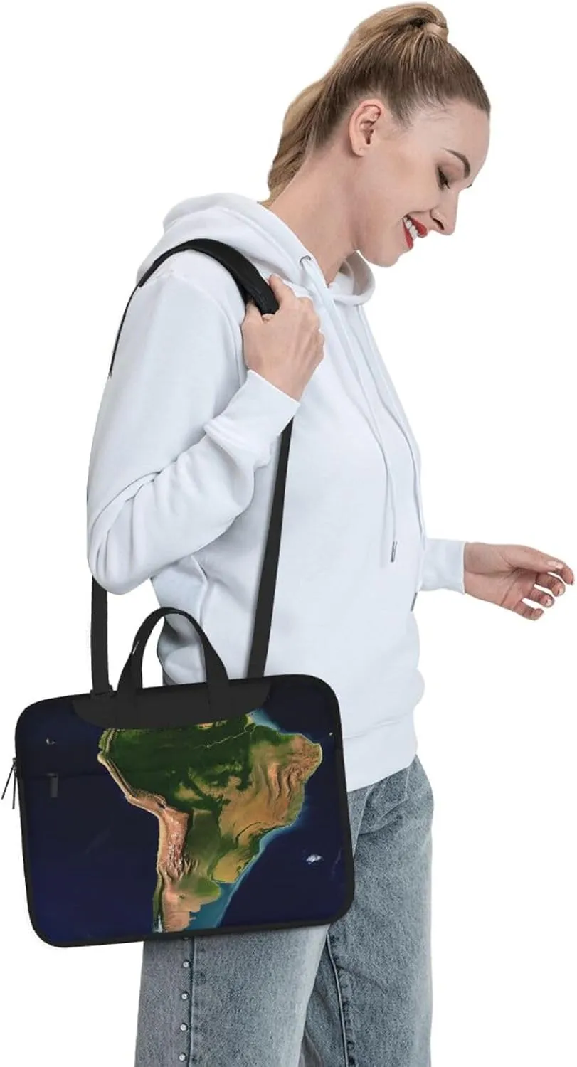 Laptop Sleeve Bag Shockproof Notebook Case South America Satellite Image Computer Carrying Case with Shoulder Strap 15.6 inch