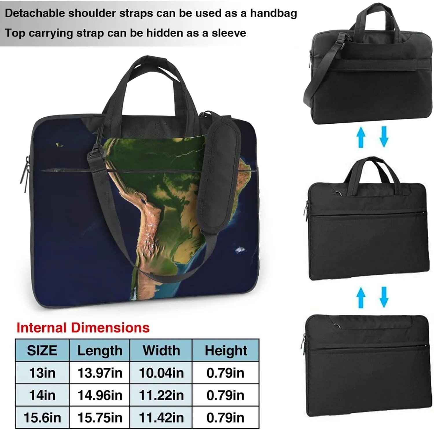 Laptop Sleeve Bag Shockproof Notebook Case South America Satellite Image Computer Carrying Case with Shoulder Strap 15.6 inch