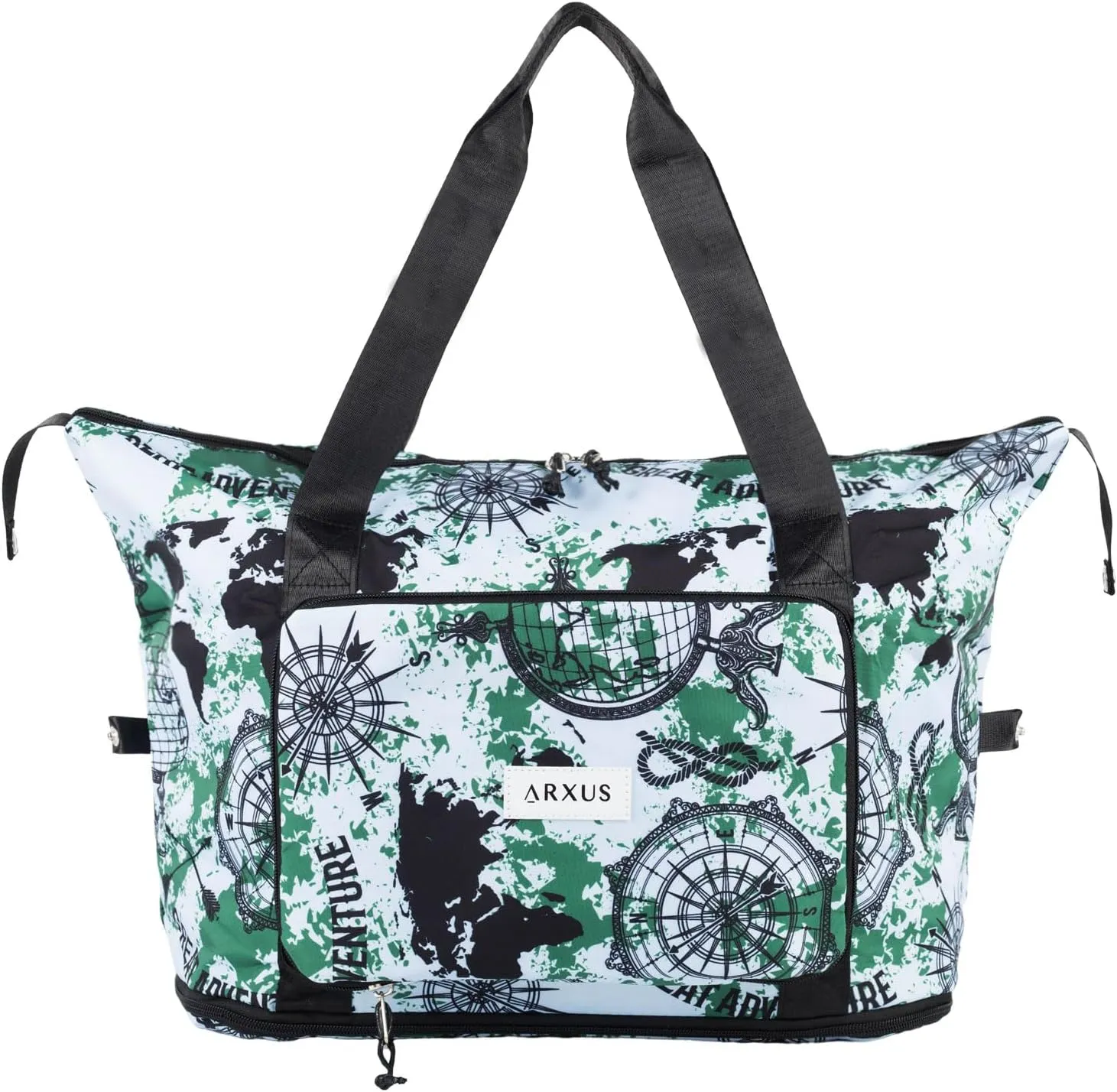 Large Folding Travel Duffle Bag, Expandable Waterproof Gym Weekend Carry On Overnight Tote Bag for Women, Green Map