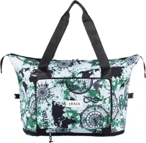 Large Folding Travel Duffle Bag, Expandable Waterproof Gym Weekend Carry On Overnight Tote Bag for Women, Green Map