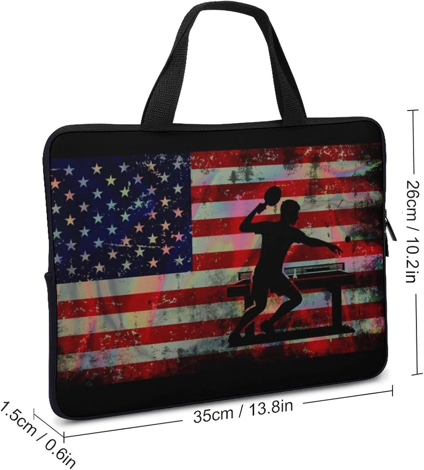 Laser Texture American Flag Table Tennis Laptop Bag Laptop Case Computer Messenger Bag with Adjustable Shoulder Strap