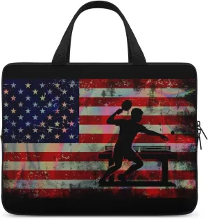 Laser Texture American Flag Table Tennis Laptop Bag Laptop Case Computer Messenger Bag with Adjustable Shoulder Strap