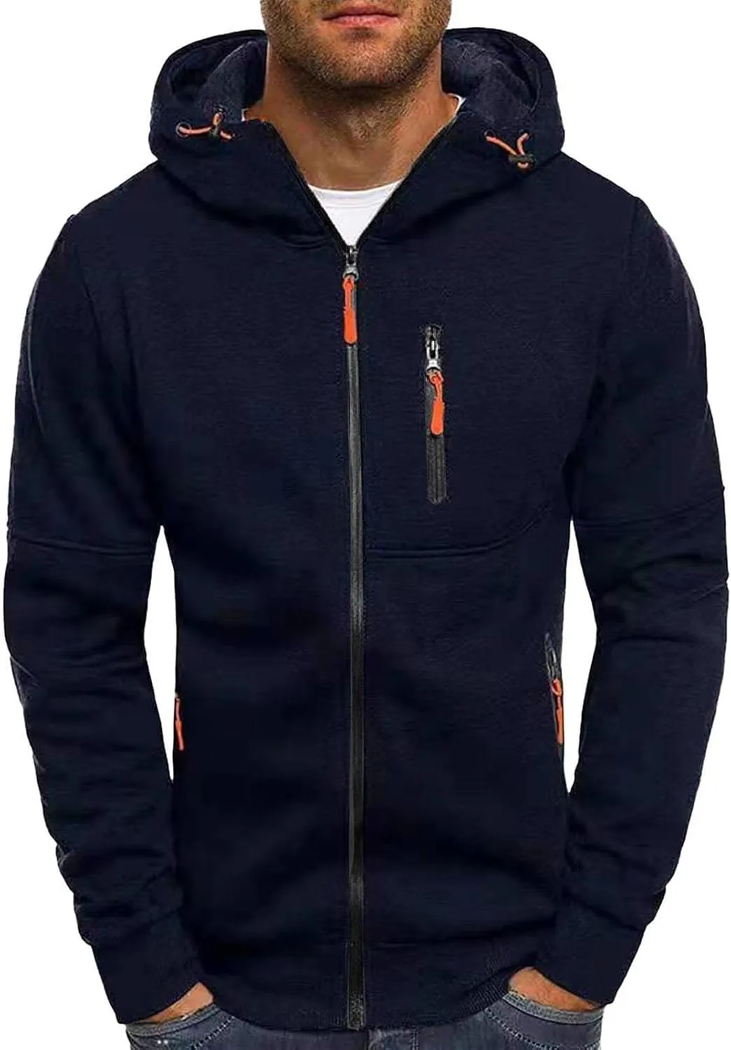 LCMTWX Men's Hooded Fleece Sweatshirt Large Size Sweater Jacket With Zip Pockets Graphic Drawstring Pullover Long Sleeve
