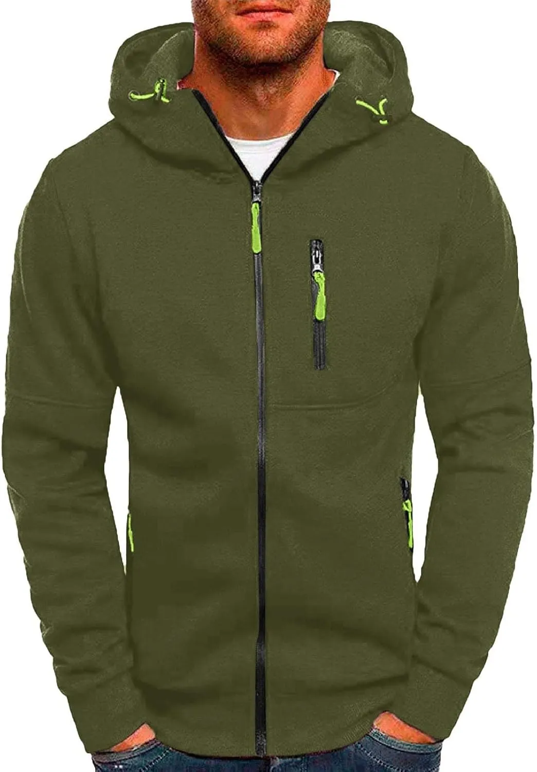 LCMTWX Men's Hooded Fleece Sweatshirt Large Size Sweater Jacket With Zip Pockets Graphic Drawstring Pullover Long Sleeve