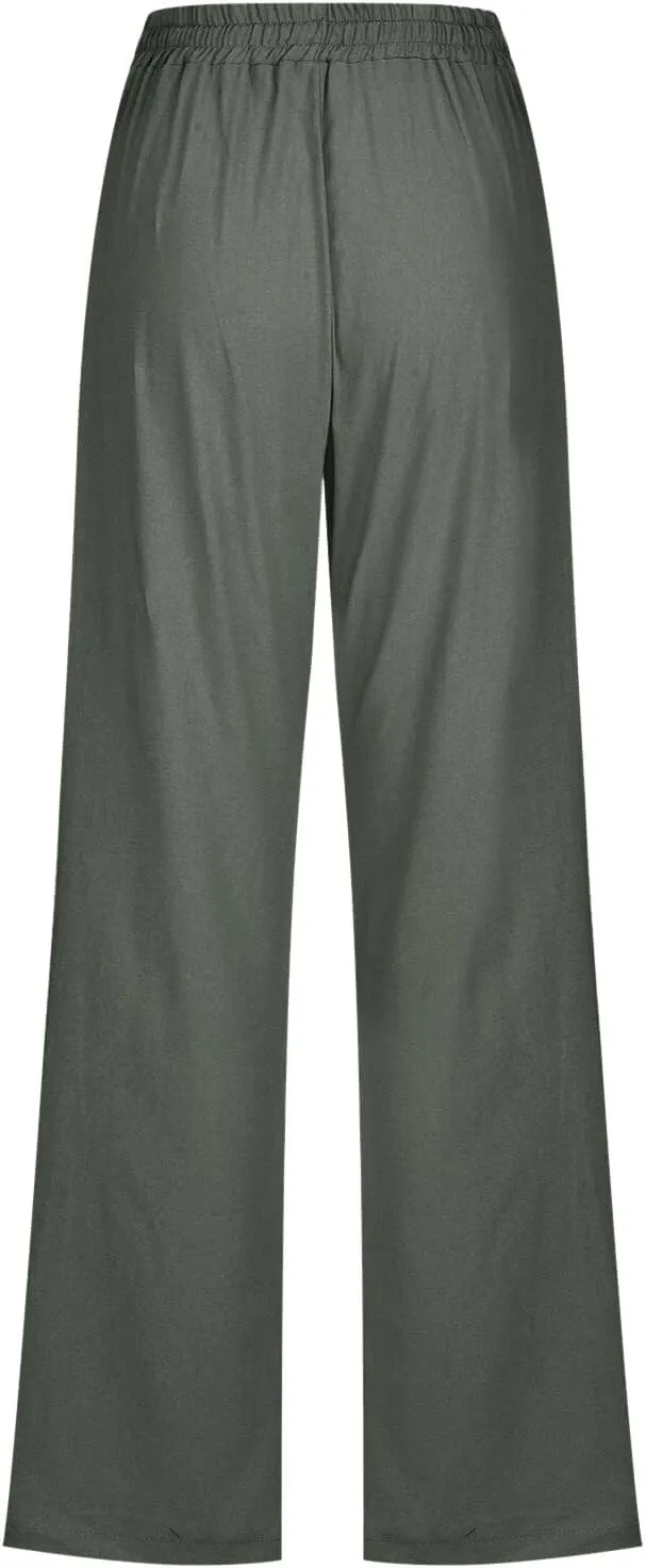 LCMTWX Womens Casual Pants Wide Leg Pants Casual Drawstring Elastic Trousers Comfy Straight Leg Long Pants Sweatpants for