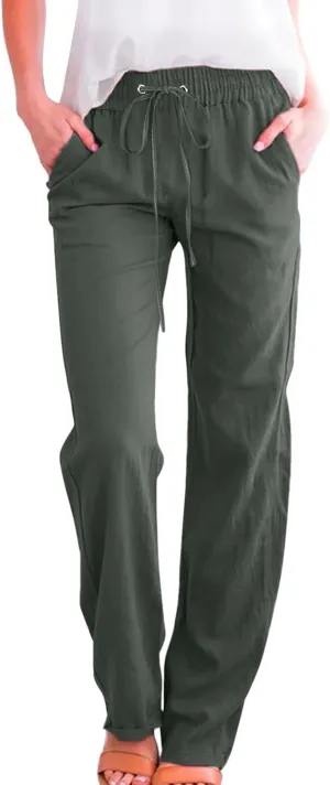 LCMTWX Womens Casual Pants Wide Leg Pants Casual Drawstring Elastic Trousers Comfy Straight Leg Long Pants Sweatpants for
