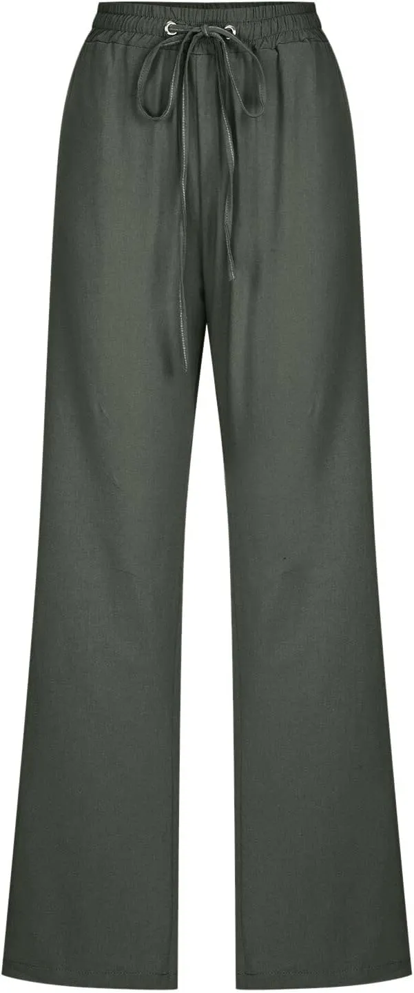 LCMTWX Womens Casual Pants Wide Leg Pants Casual Drawstring Elastic Trousers Comfy Straight Leg Long Pants Sweatpants for