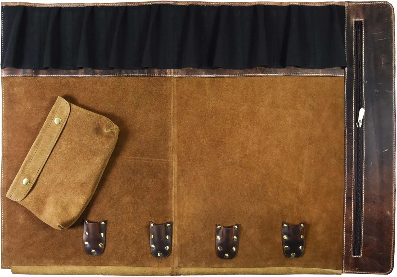 Leather Knife Roll Storage Bag, Elastic and Expandable 10 Pockets, Adjustable/Detachable Shoulder Strap, Travel-Friendly Chef Knife Case