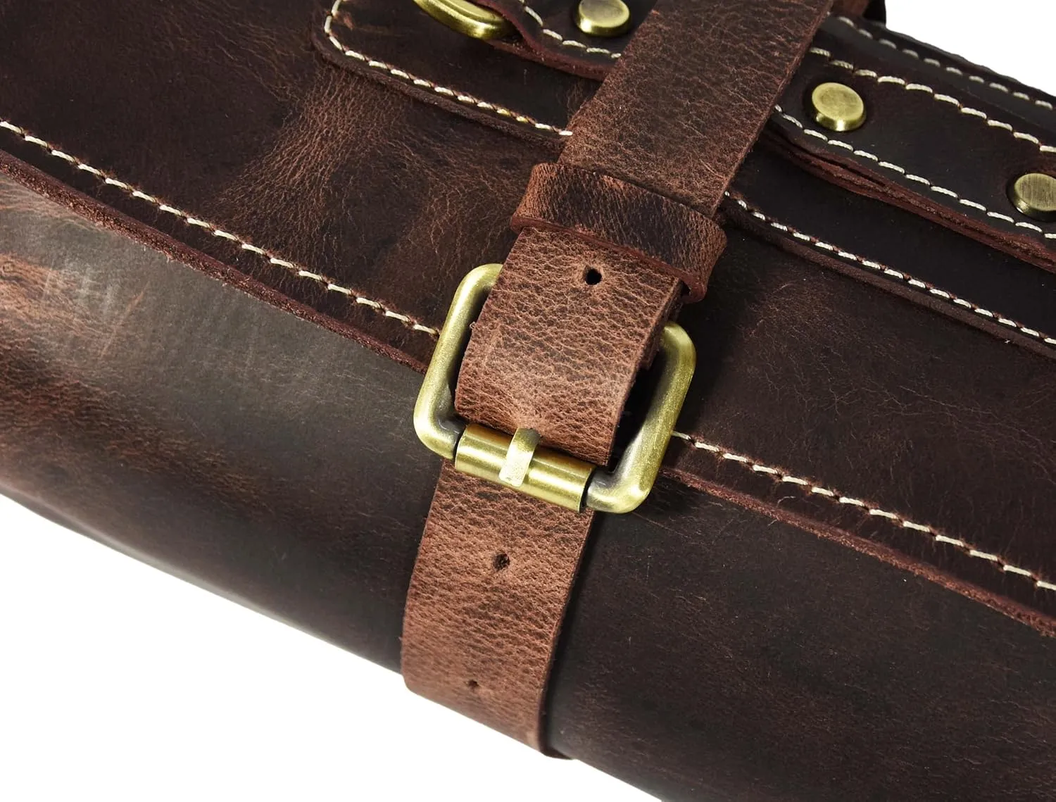 Leather Knife Roll Storage Bag, Elastic and Expandable 10 Pockets, Adjustable/Detachable Shoulder Strap, Travel-Friendly Chef Knife Case