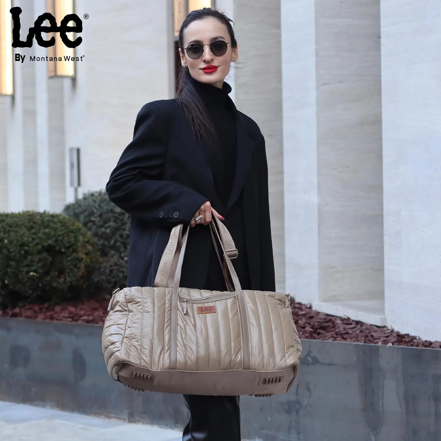 Lee Quilted Travel Duffel Bag for Women, Large Soft Puffy Lightweight Weekender Gym Bag with Adjustable Strap Water-Resistant Overnight Carry On Bag for Trips Sport Airplane Hospital