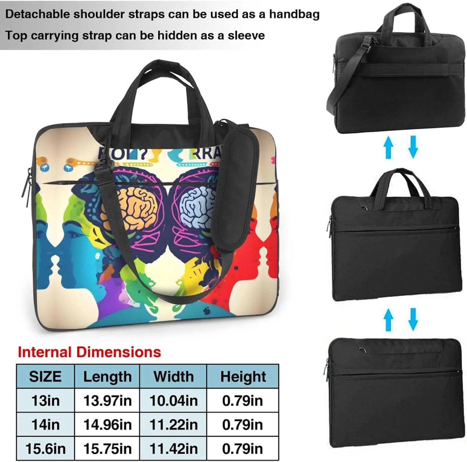 Left and Right Brain Advantage Print Laptop Case and Computer Bag - Versatile Laptop Bag for Men Laptop Shoulder Bag