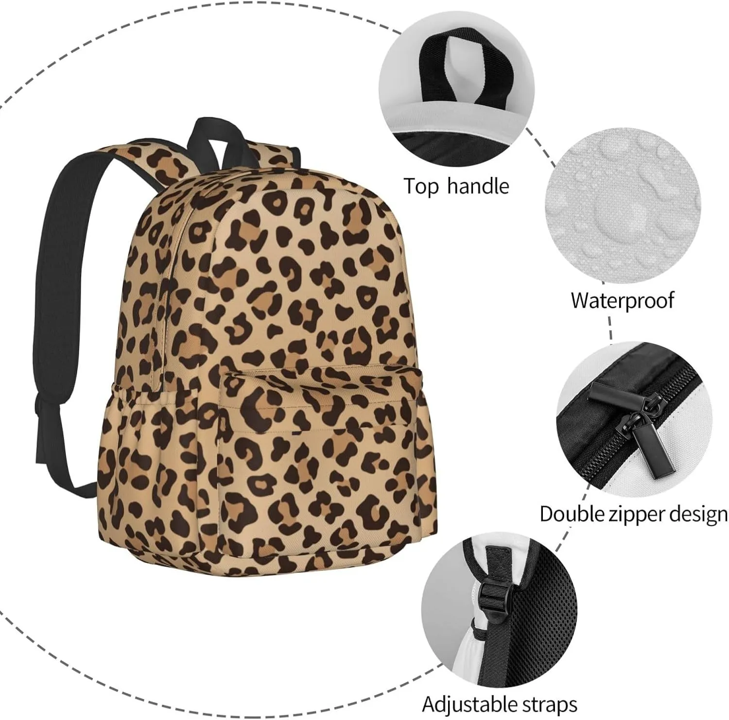 Leopard Print Laptop Backpack For Men Women, Lightweight Daypack Cheetah Animal Skin Bookbag For Daily Commutes Business Travel Hiking