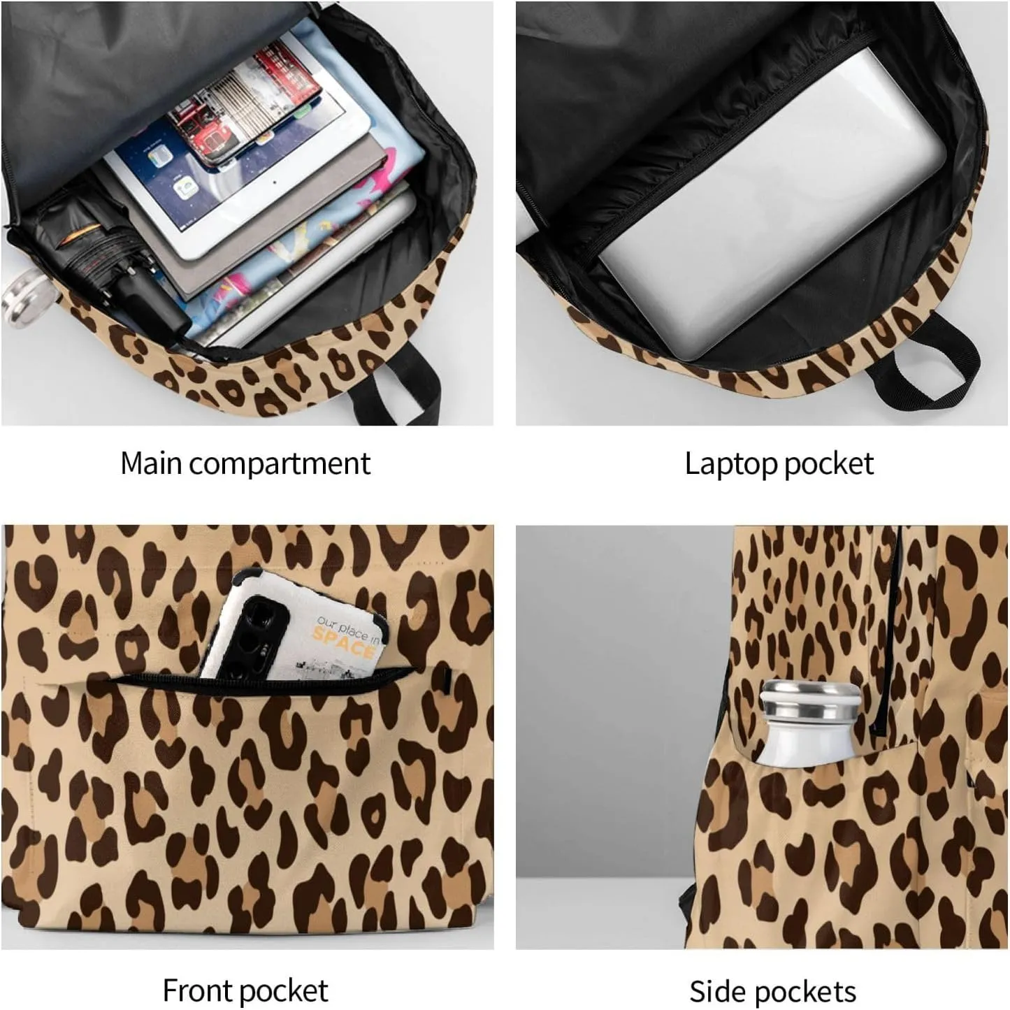 Leopard Print Laptop Backpack For Men Women, Lightweight Daypack Cheetah Animal Skin Bookbag For Daily Commutes Business Travel Hiking