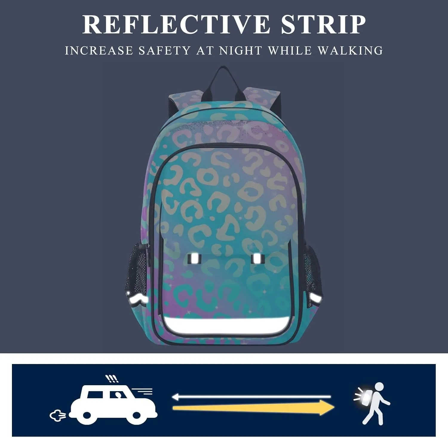 Leopard Print Rainbow Cheetah Backpack for Women Men, Large Student School Bookbag 15.6 in Laptop Bag Purse Travel Casual Daypack