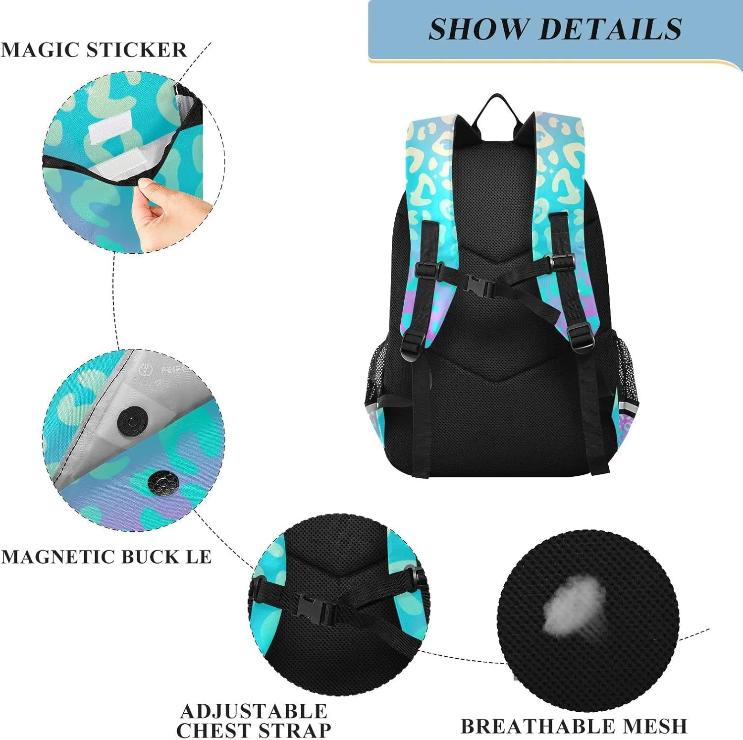 Leopard Print Rainbow Cheetah Backpack for Women Men, Large Student School Bookbag 15.6 in Laptop Bag Purse Travel Casual Daypack