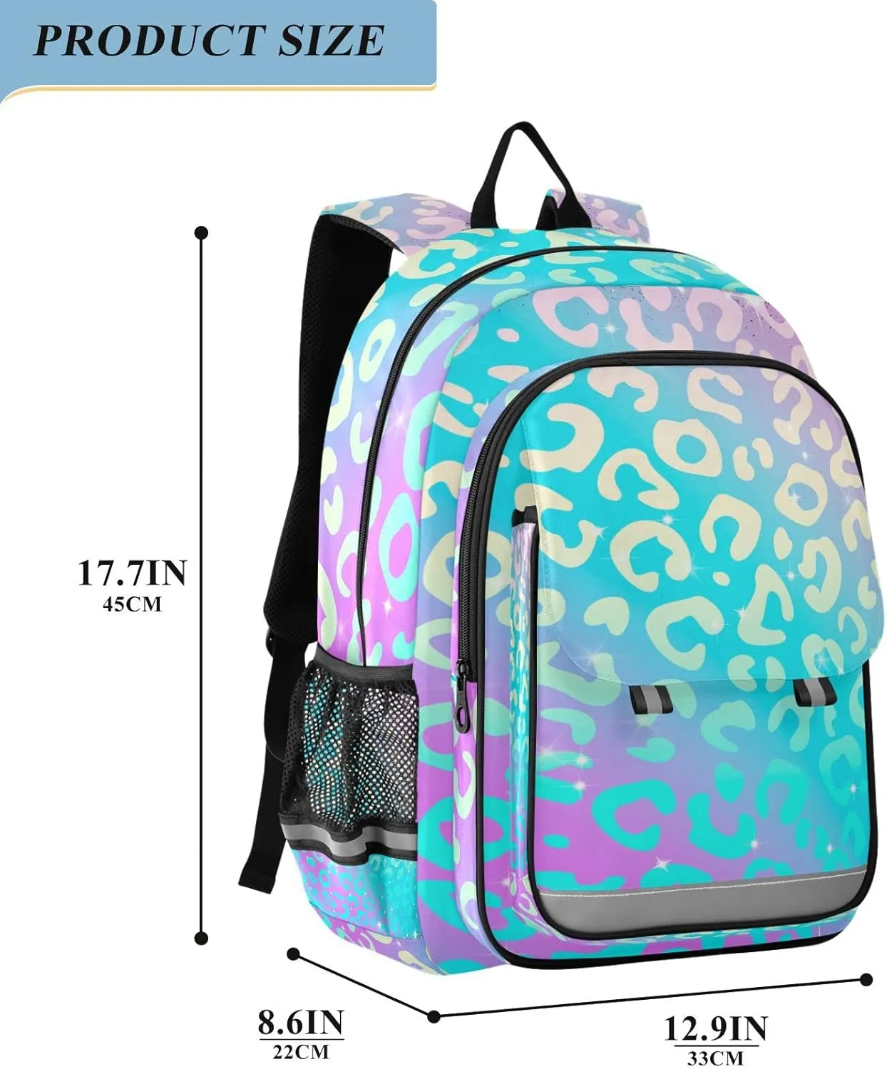 Leopard Print Rainbow Cheetah Backpack for Women Men, Large Student School Bookbag 15.6 in Laptop Bag Purse Travel Casual Daypack