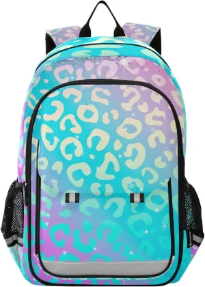 Leopard Print Rainbow Cheetah Backpack for Women Men, Large Student School Bookbag 15.6 in Laptop Bag Purse Travel Casual Daypack