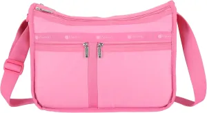 LeSportsac Fuchsia Deluxe Everyday Crossbody Bag   Cosmetic Bag, Style 7507/Color E853, Tropical Tonal Pink Lemonade/Pink Raspberry, New Environmentally Conscious Recycled Collection, Subtle Sheen