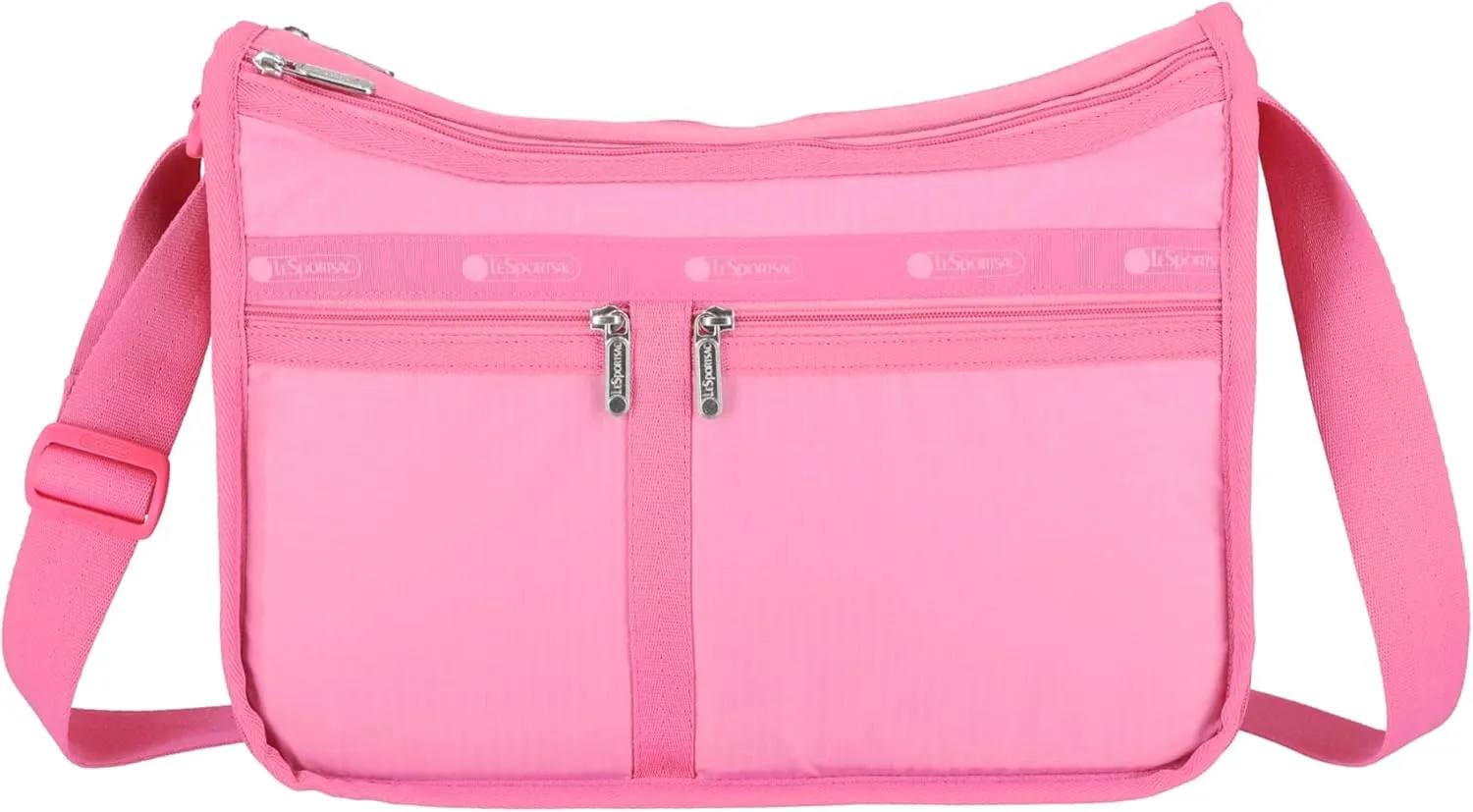 LeSportsac Fuchsia Deluxe Everyday Crossbody Bag   Cosmetic Bag, Style 7507/Color E853, Tropical Tonal Pink Lemonade/Pink Raspberry, New Environmentally Conscious Recycled Collection, Subtle Sheen