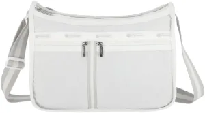 LeSportsac Spectator Cool Grey Deluxe Everyday Crossbody Bag   Cosmetic Bag, Style 7507/Color C444, Sophisticated Neutral in Silvery Dove Grey & Crisp White, 2 Tone Spectator Design