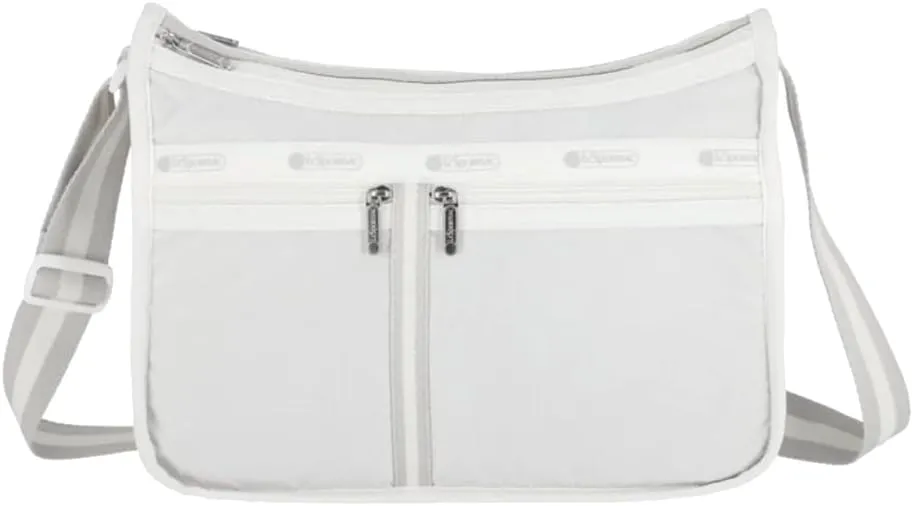 LeSportsac Spectator Cool Grey Deluxe Everyday Crossbody Bag   Cosmetic Bag, Style 7507/Color C444, Sophisticated Neutral in Silvery Dove Grey & Crisp White, 2 Tone Spectator Design