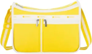 LeSportsac Spectator Freesia Deluxe Everyday Crossbody Bag   Cosmetic Bag, Style 7507/Color E848, Tropical Vibrant Golden Sunshine & Crisp White Unite Evoking Joy & Positivity, 2 Tone Trim/Strap