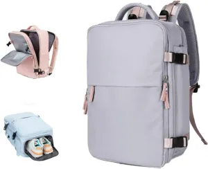 Levettevac Backpack, Levettevac Mochila, Expandable Large Capacity, with Separate Shoe Compartment (Gray   Pink)
