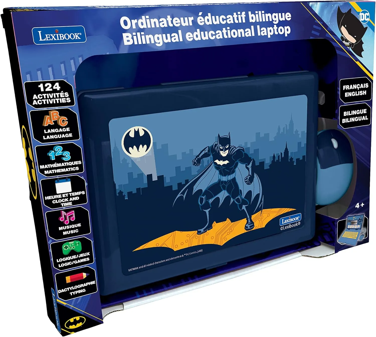 Lexibook JC598BATi1 Mouse Batman Educational and Bilingual Laptop French/English-Toy with 124 Activities to Learn Mathematics, Dactylography, Logic, Clock, Play Games and Music, Black, Grey, M