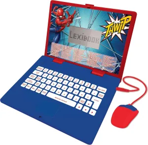 LEXIBOOK JC598SPi4 Marvel Spiderman-Educational and Bilingual Laptop Portuguese/English-Girls Toy with 124 Activities to Learn, Play Games and Music with Elsa & Anna-Blue/Red