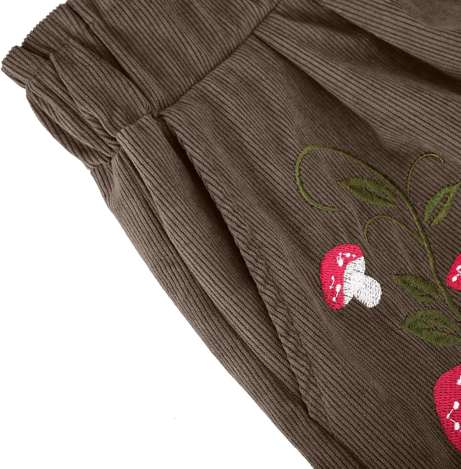 LFEOOST Women's Mushroom Embroidery Corduroy Shorts Fashion Paperbag Waist Elastic Waist Summer Loose Wide Leg Casual Shorts