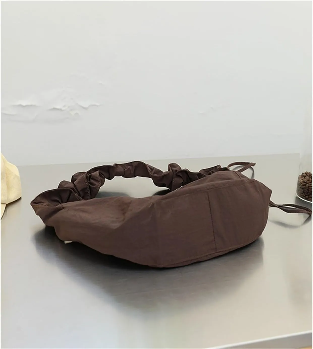 Literary Shoulder Bag Pleated Nylon Jiaozi Bag Drawstring Canvas Crossbody Bag