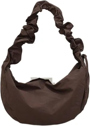 Literary Shoulder Bag Pleated Nylon Jiaozi Bag Drawstring Canvas Crossbody Bag