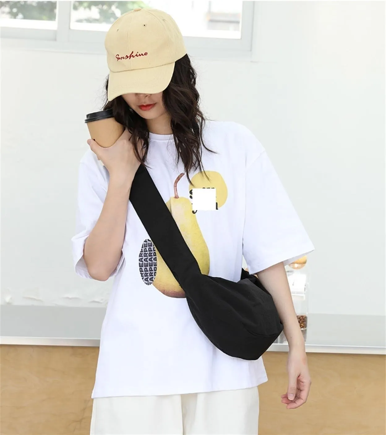 Literary Shoulder Bag Pleated Nylon Jiaozi Bag Drawstring Canvas Crossbody Bag