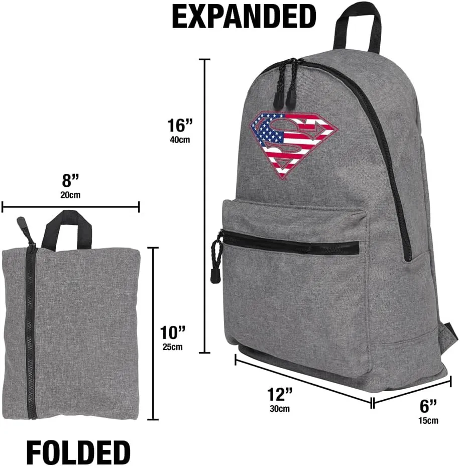 LOGOVISION Superman USA American Flag Shield Logo Lightweight Backpack for Work School Daily Use Packable for Travel