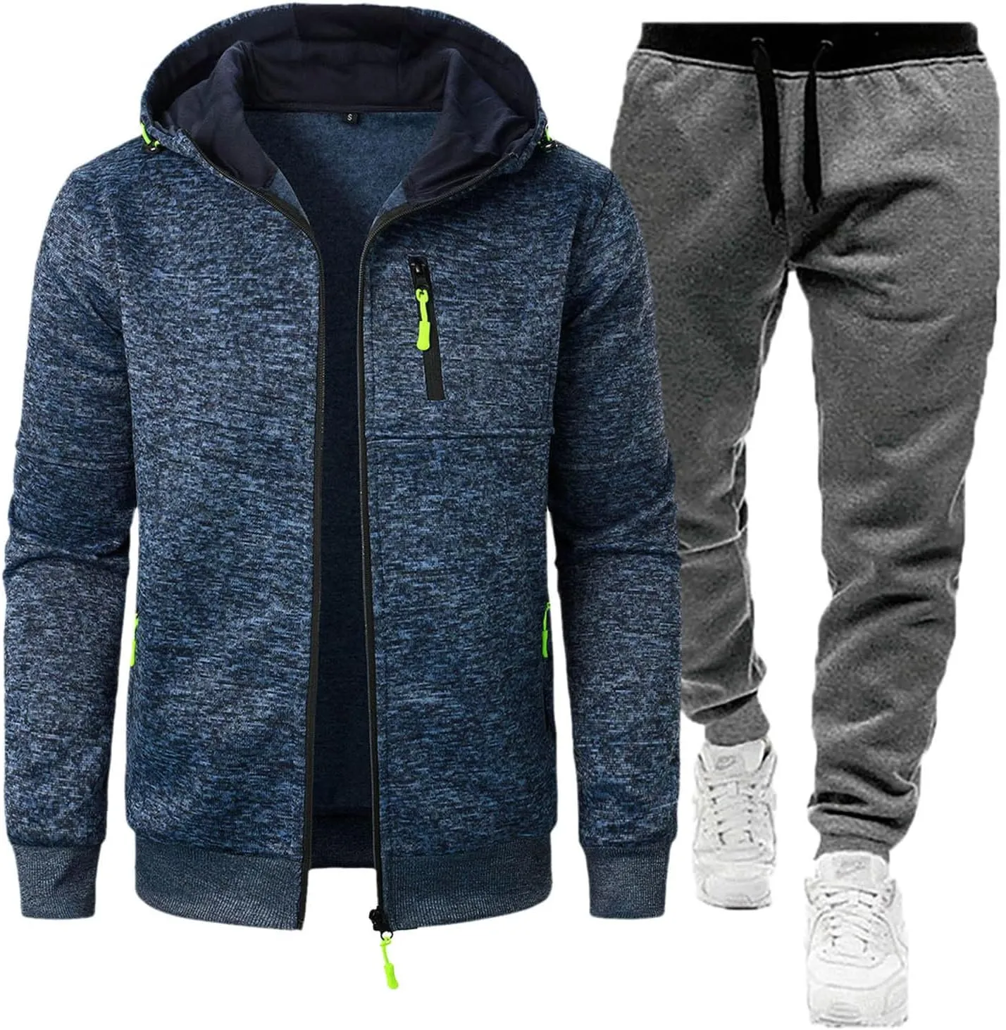Long Sleeve 2 Piece Sets for Men Athletic Hinking Sets Hooded Sweatshirt Coats and Pants Plus Size Jogging Outfits