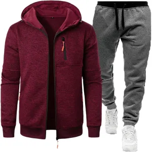 Long Sleeve 2 Piece Sets for Men Athletic Hinking Sets Hooded Sweatshirt Coats and Pants Plus Size Jogging Outfits