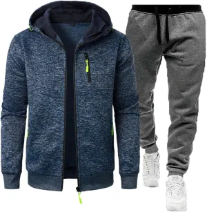 Long Sleeve 2 Piece Sets for Men Athletic Hinking Sets Hooded Sweatshirt Coats and Pants Plus Size Jogging Outfits