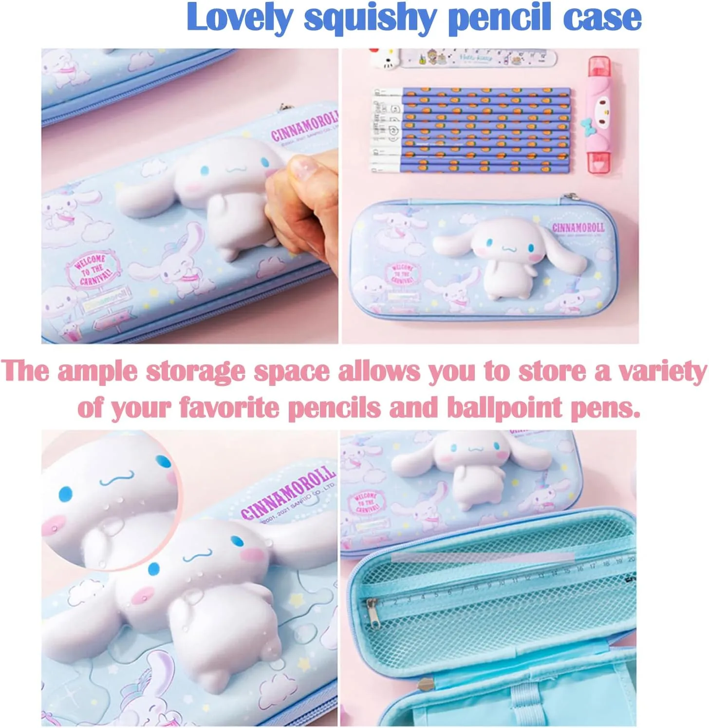 Lovely anime character pouch, travel makeup brush holder, mini bag, multipurpose pouch (Blue sky puppy)