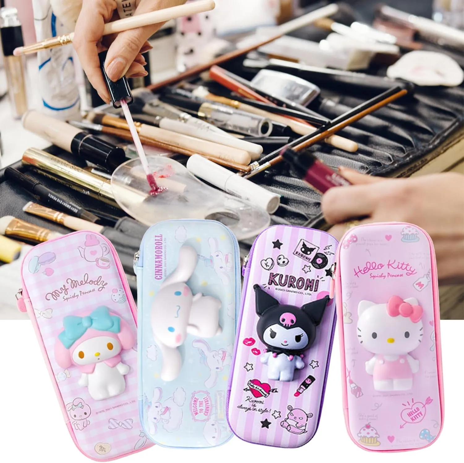 Lovely anime character pouch, travel makeup brush holder, mini bag, multipurpose pouch (Blue sky puppy)