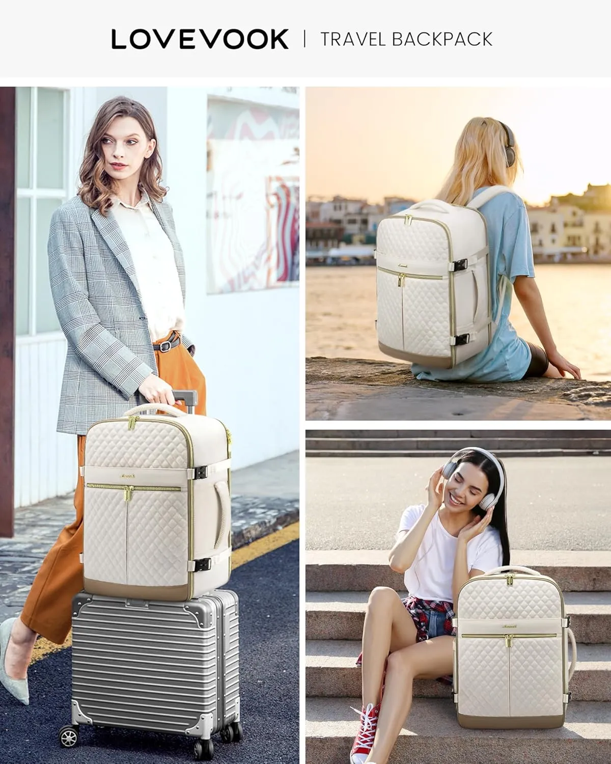 LOVEVOOK Carry On Travel Backpack for Women, 40L Personal Item Travel Bag Flight Approved, TSA Large Backpack for 17'' Laptop, Waterproof Weekender Business Hiking Bag with 3 Packing Cubes