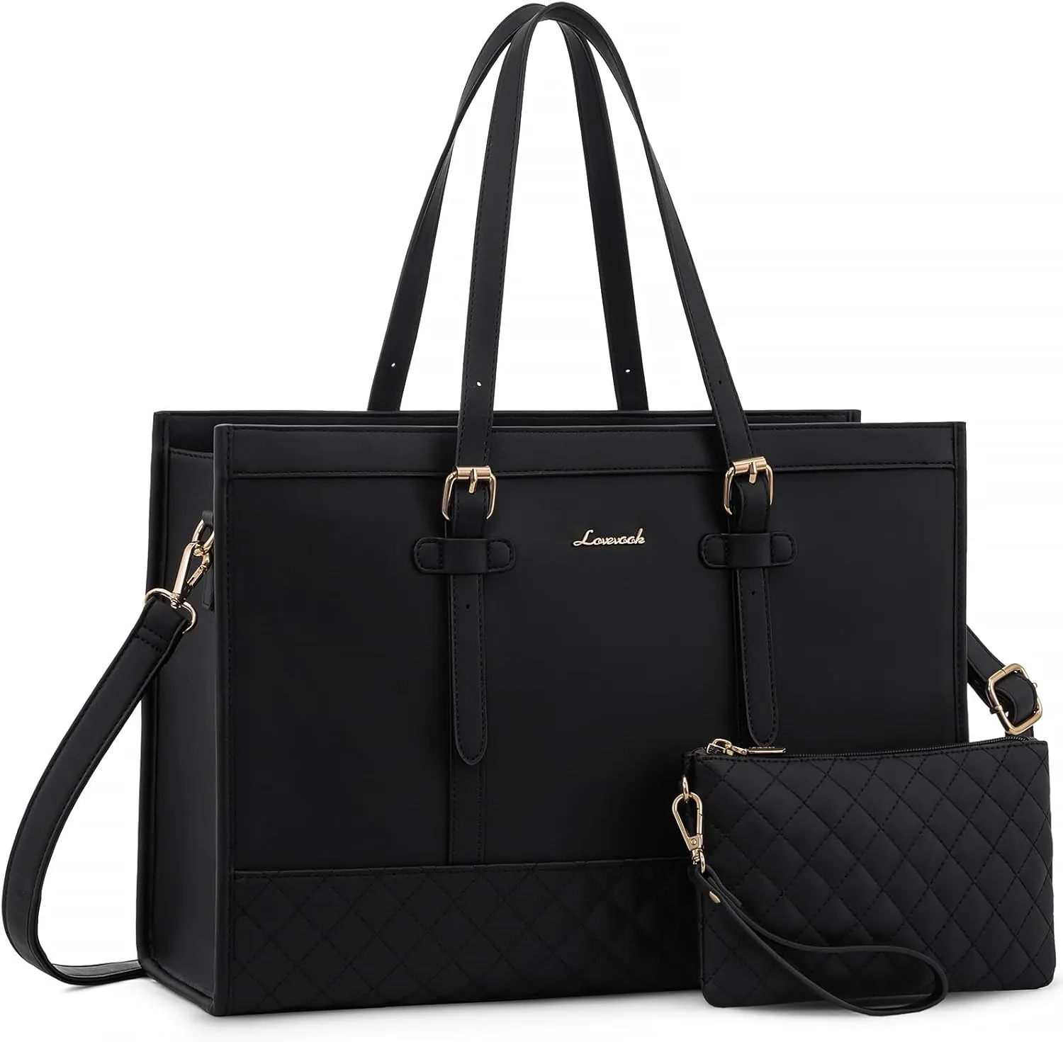 LOVEVOOK Fashion Laptop Tote Bag for Women, 15.6 inch, Black