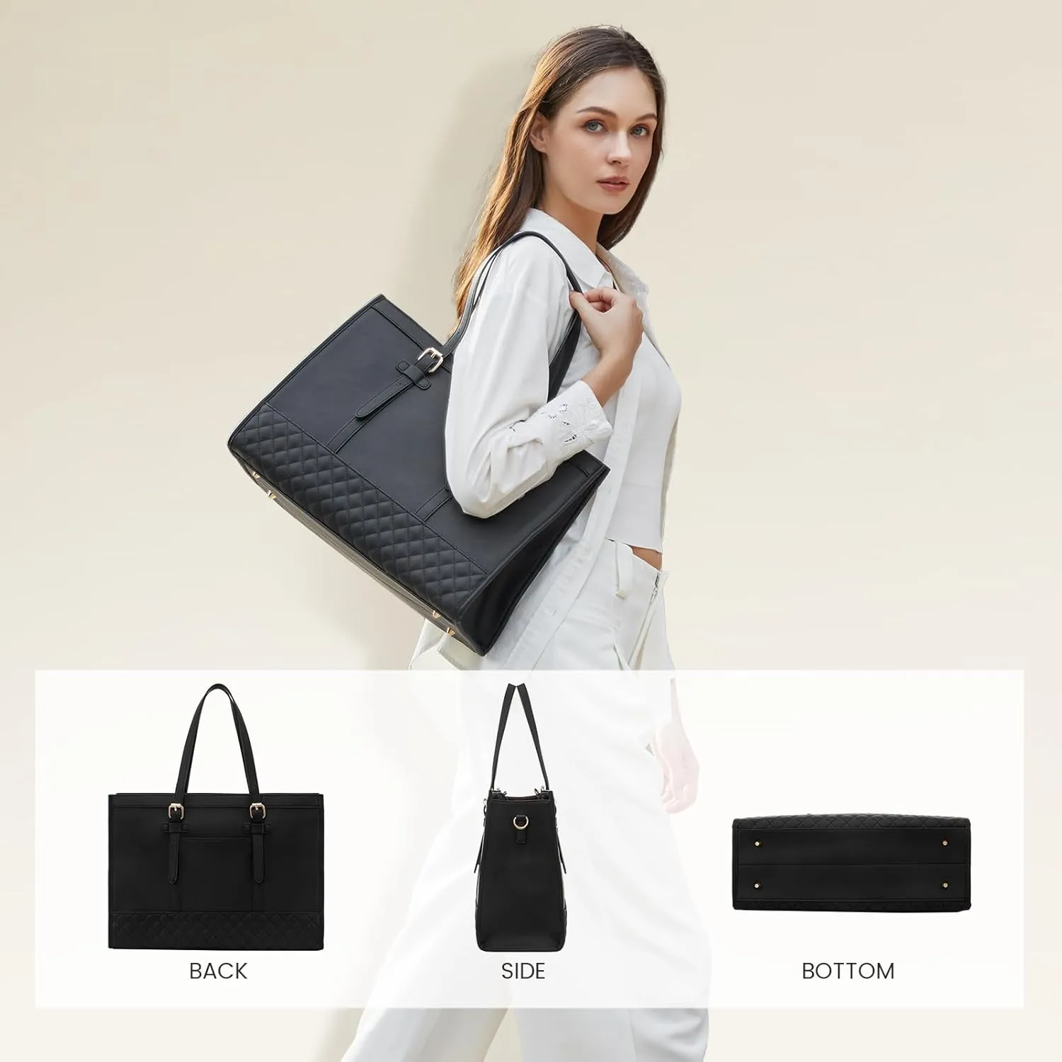 LOVEVOOK Fashion Laptop Tote Bag for Women, 15.6 inch, Black