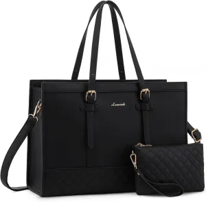 LOVEVOOK Fashion Laptop Tote Bag for Women, 15.6 inch, Black