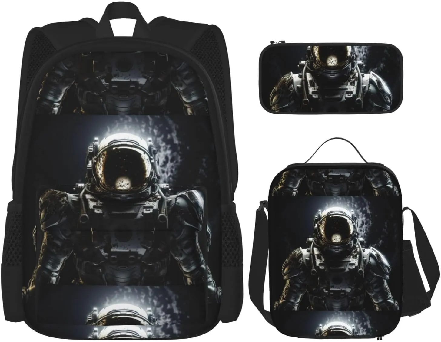 Lunar Astronaut Print Unisex Stylish Travel Backpack Set With Insulated Lunch Bag,Adjustable Straps