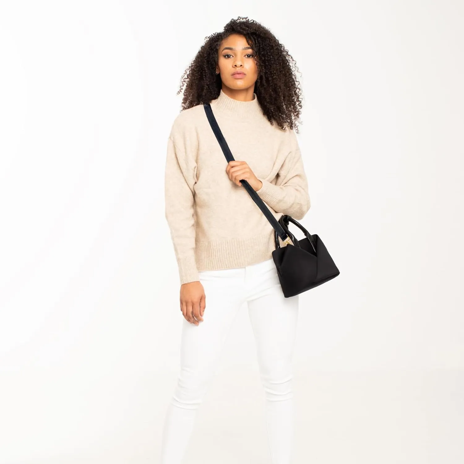 Lux & Nyx Small Origami Crossbody & Handbag - Black Ultra Satin Nylon - Daily and Travel Small Tote Bag with Crossbody Strap
