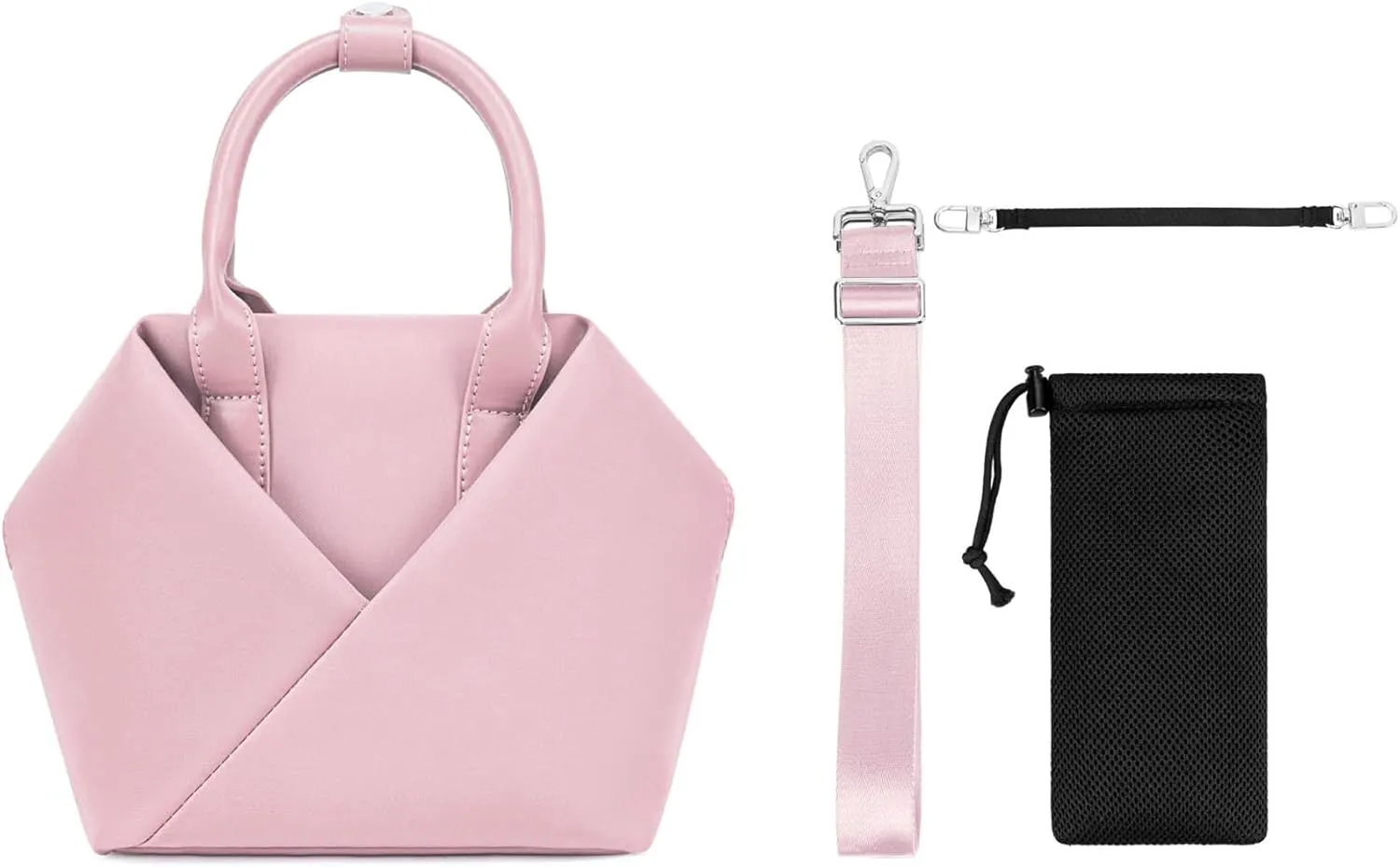 Lux & Nyx Small Origami Crossbody & Handbag - Black Ultra Satin Nylon - Daily and Travel Small Tote Bag with Crossbody Strap